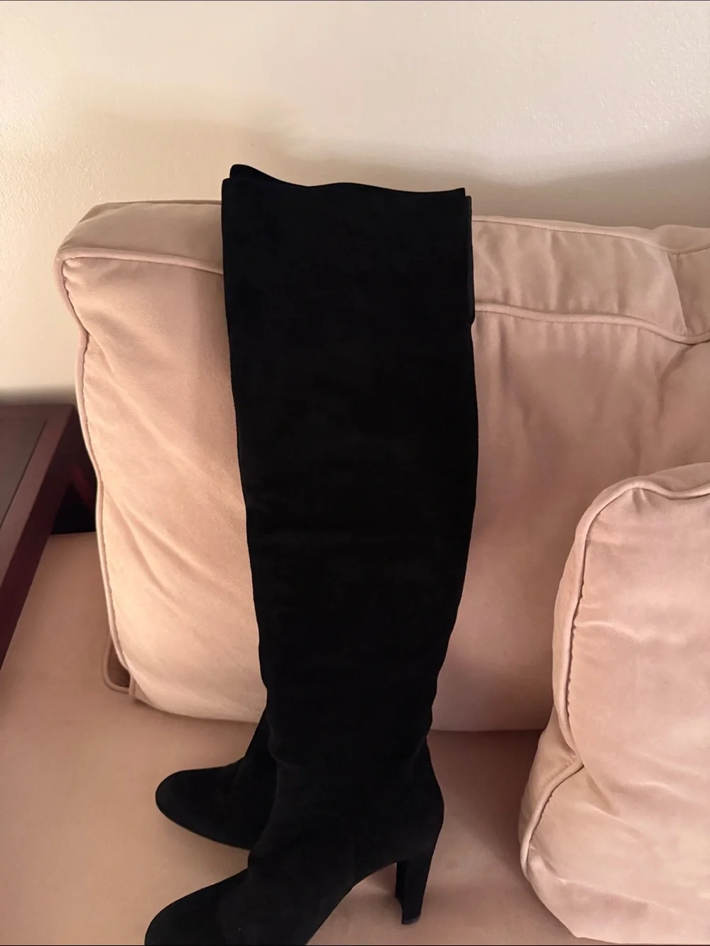 Stuart Weitzman Black Suede Over-the-Knee Heeled Boots with Side Zip